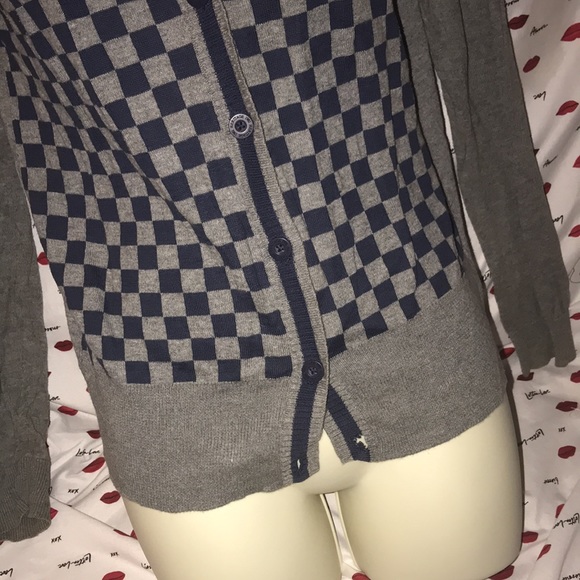 Heritage medium grey and blue checkered cardigan - Picture 2 of 4